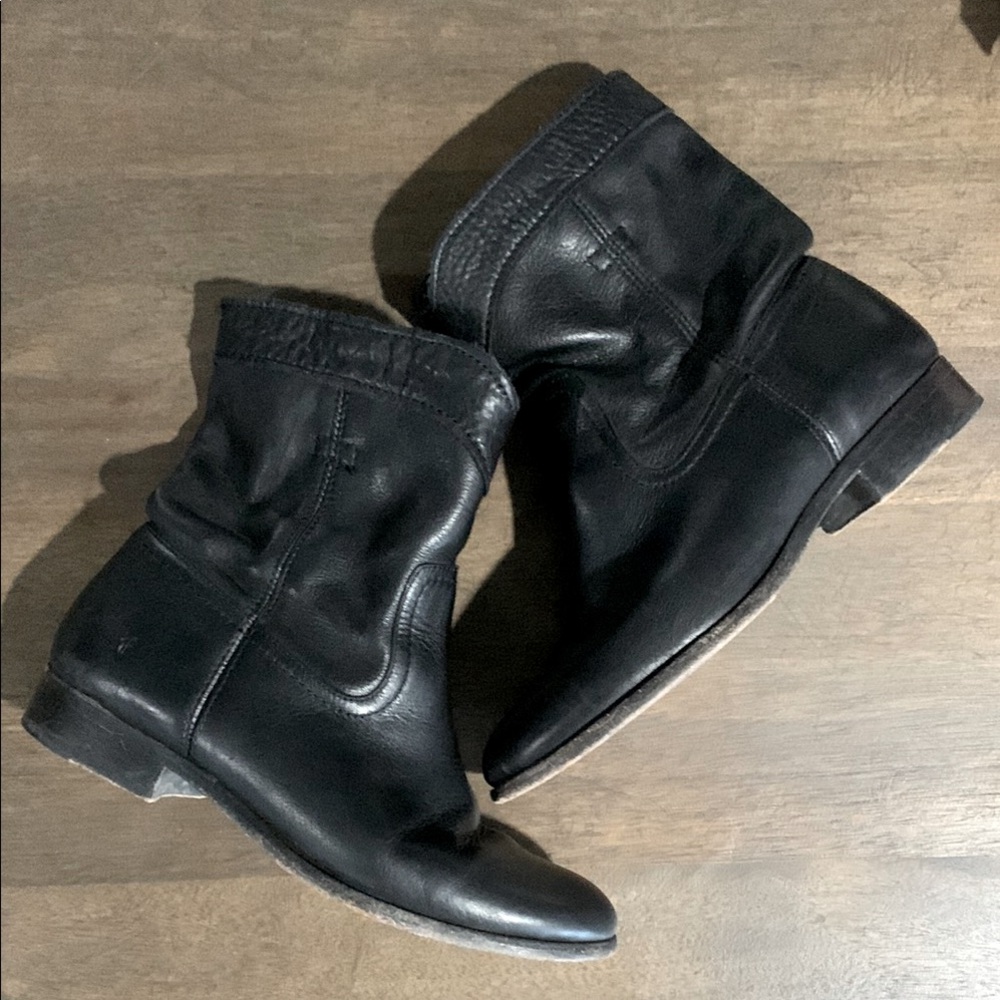 Frye Black Leather Cara Roper Boots